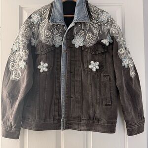 Embroidered Denim Jacket with Floral Accents